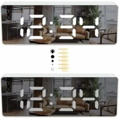 Reloj Despertador Con Espejo, Reloj Despertador Digital Con Pantalla LED De Fecha/temperatura De 6,5", Reloj Despertador Con Brillo Ajustable Para Viajes/dormitorio/oficina/cocina, Alimentado Por 8 Reloj Despertador Con Espejo, Reloj Despertador Digital Con Pantalla LED De Fecha/temperatura De 6,5", Reloj Despertador Con Brillo Ajustable Para Viajes/dormitorio/oficina/cocina, Alimentado Por -Trio Ventas 56882844 3