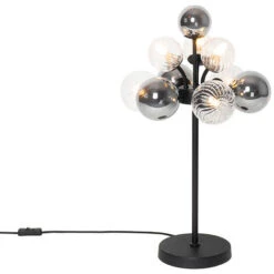 QAZQA Art Déco Lámpara De Mesa Negro Cristal Transparente Y Ahumado 6-luces - BONNIE Vidrio /Acero Redonda Adecuado Para LED Max. 6 X 28 Watt