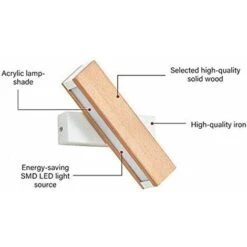 Aplique LED De Pared Para Interiores, Rotación De 360° Con Iluminación Simple De Madera Maciza, Lámpara De Pared Moderna Para Dormitorio, Estudio, Pasillo, Sala De Estar, Blanco Cálido (21 Cm) -Trio Ventas 57162260 4