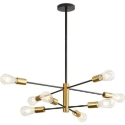 Lámpara Colgante, Lámpara De Araña Moderna Para Sala De Estar, Base E27 De 8 Luces De Oro Negro, Ajuste De Rotación De 360 ​​°, Lámpara De Araña De Metal Industrial Para Sala De Estar, Dormitorio, Com
