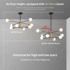 Lámpara Colgante, Lámpara De Araña Moderna Para Sala De Estar, Base E27 De 8 Luces De Oro Negro, Ajuste De Rotación De 360 ​​°, Lámpara De Araña De Metal Industrial Para Sala De Estar, Dormitorio, Com -Trio Ventas 58176756 3