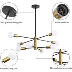 Lámpara Colgante, Lámpara De Araña Moderna Para Sala De Estar, Base E27 De 8 Luces De Oro Negro, Ajuste De Rotación De 360 ​​°, Lámpara De Araña De Metal Industrial Para Sala De Estar, Dormitorio, Com -Trio Ventas 58176756 5