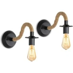 2 Paquetes De Apliques De Pared Vintage, Lámpara De Pared De Cuerda De Cáñamo, Luz De Pared Interior Retro E27 Para Pasillo, Loft, Dormitorio, Cafetería, Bar (sin Bombilla)