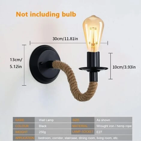 2 Paquetes De Apliques De Pared Vintage, Lámpara De Pared De Cuerda De Cáñamo, Luz De Pared Interior Retro E27 Para Pasillo, Loft, Dormitorio, Cafetería, Bar (sin Bombilla) 4 2 Paquetes De Apliques De Pared Vintage, Lámpara De Pared De Cuerda De Cáñamo, Luz De Pared Interior Retro E27 Para Pasillo, Loft, Dormitorio, Cafetería, Bar (sin Bombilla) - Imagen 2