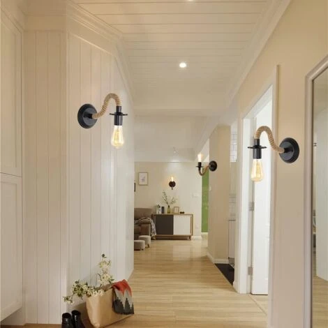 2 Paquetes De Apliques De Pared Vintage, Lámpara De Pared De Cuerda De Cáñamo, Luz De Pared Interior Retro E27 Para Pasillo, Loft, Dormitorio, Cafetería, Bar (sin Bombilla) 5 2 Paquetes De Apliques De Pared Vintage, Lámpara De Pared De Cuerda De Cáñamo, Luz De Pared Interior Retro E27 Para Pasillo, Loft, Dormitorio, Cafetería, Bar (sin Bombilla) - Imagen 3