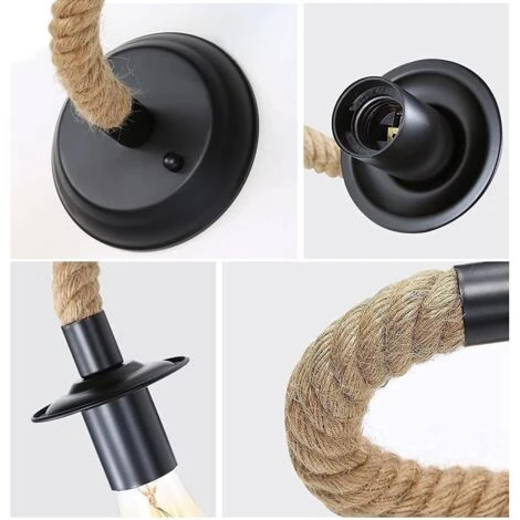 2 Paquetes De Apliques De Pared Vintage, Lámpara De Pared De Cuerda De Cáñamo, Luz De Pared Interior Retro E27 Para Pasillo, Loft, Dormitorio, Cafetería, Bar (sin Bombilla) 7 2 Paquetes De Apliques De Pared Vintage, Lámpara De Pared De Cuerda De Cáñamo, Luz De Pared Interior Retro E27 Para Pasillo, Loft, Dormitorio, Cafetería, Bar (sin Bombilla) - Imagen 5