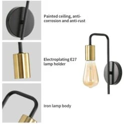 Apliques De Pared 2 Packs, Lámpara De Pared Industria Vintage, Lámpara De Hierro Retro Negro Para Interior Pasillos Sótanos Bares, IP20, E27, Max 40W, Sin Bombilla -Trio Ventas 59796440 4