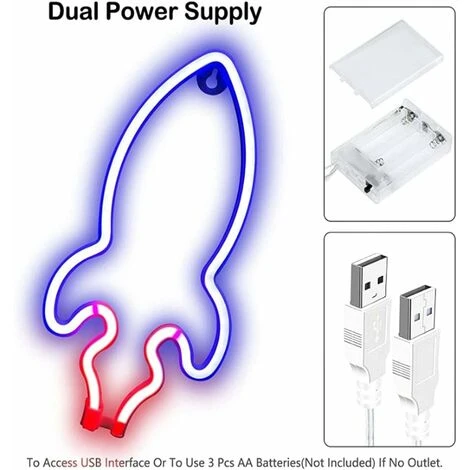 LED Cohete Neón,Cohete Señales Luces De Neón Cohete Alimentadas Por BateríA O USB Para Decoraciones De Neón NavideñAs De Fiesta De Bar De Dormitorio 4 LED Cohete Neón,Cohete Señales Luces De Neón Cohete Alimentadas Por BateríA O USB Para Decoraciones De Neón NavideñAs De Fiesta De Bar De Dormitorio - Imagen 2