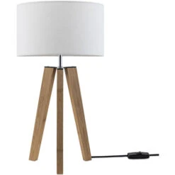 Paco Home Luminaria De Pie De Mesa Pata Vintage Salón Estilo Escandinavo E27  Blanco (Ø28 Cm),  Lámpara De Mesa De Madera