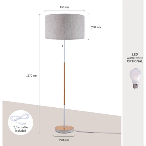 Paco Home Lámp. Pie Salón Lumin. Pie Escandinavo Pantalla Cable Textil Interr. Cadena E27 Gris (Ø45.5 Cm), Luminaria De Pie Blanco/madera 3 Paco Home Lámp. Pie Salón Lumin. Pie Escandinavo Pantalla Cable Textil Interr. Cadena E27 Gris (Ø45.5 Cm), Luminaria De Pie Blanco/madera