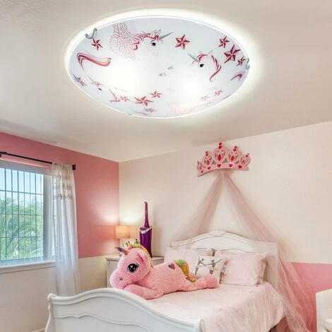 Lámpara De Techo Lámpara LED Para Niños Lámpara De Techo Habitación Infantil Para Niñas Redonda, Estrellas De Unicornio De Vidrio Blanco Rosa, 16W 960lm Blanco Cálido, D 30 Cm 3 Lámpara De Techo Lámpara LED Para Niños Lámpara De Techo Habitación Infantil Para Niñas Redonda, Estrellas De Unicornio De Vidrio Blanco Rosa, 16W 960lm Blanco Cálido, D 30 Cm