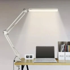 Lámpara De Escritorio LED, Lámpara De Mesa De Arquitecto Plegable De 14 W Con Abrazadera, 10 Niveles De Brillo X 3 Modos De Color, Lámpara De Mesa Ajustable, Protección Ocular, Adaptador CE De 5 V/2 A