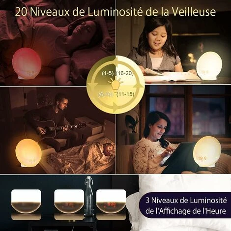 Radio Despertador Brillante, Lámpara De Noche Con 20 Niveles De Brillo Simulador De Amanecer Y Anochecer 2 Despertadores, Luz Nocturna Infantil Con 7 Sonidos Naturales + Grabación + Radio FM, 7 Colore 6 Radio Despertador Brillante, Lámpara De Noche Con 20 Niveles De Brillo Simulador De Amanecer Y Anochecer 2 Despertadores, Luz Nocturna Infantil Con 7 Sonidos Naturales + Grabación + Radio FM, 7 Colore - Imagen 4