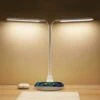 Lámpara De Escritorio Con Cargador Inalámbrico, Lámpara De Escritorio LED De 8w Con Ajuste De Cuello De Cisne, área De Luz Doble De 6000k