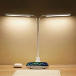 Lámpara De Escritorio Con Cargador Inalámbrico, Lámpara De Escritorio LED De 8w Con Ajuste De Cuello De Cisne, área De Luz Doble De 6000k