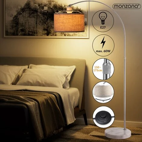 Monzana Lámpara Arco Altura Ajustable 150-175cm Pantalla Lino Inclinable Ø25cm Base De Mármol Ø30cm Lámparas De Pie E27 60V 6 Monzana Lámpara Arco Altura Ajustable 150-175cm Pantalla Lino Inclinable Ø25cm Base De Mármol Ø30cm Lámparas De Pie E27 60V - Imagen 4