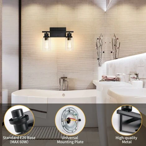 ZOLGINAH Negro Vanity Light Glass Shade Aplique De Pared Estilo Vintage Apliques De Pared Interior Para Baño 4 ZOLGINAH Negro Vanity Light Glass Shade Aplique De Pared Estilo Vintage Apliques De Pared Interior Para Baño - Imagen 2