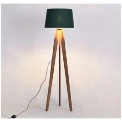 Lámpara Con Trípode De Madera Marrón Y Pantalla De Tela Verde Oscuro - D.45 X Alt. 152 Cm - LORENS - Venta-unica -Trio Ventas 69551780 4