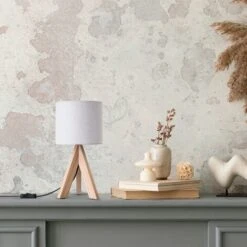 Paco Home Lámpara De Mesa Trípode Mesilla Lámpara De Pie E27 Pantalla Tela Uni Lámpara De Mesa - Beige, Gris (Ø17 Cm) -Trio Ventas 70339053 4