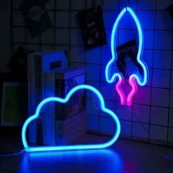 Luces De Neón, Luces De Neón Colgantes USB/lámpara De Luz De Neón De Batería Para Bar, Decoración De Bodas, Fiesta De Cumpleaños, Etc. (nubes De Cohetes)