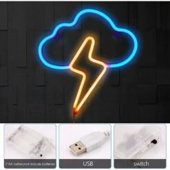 Letrero De Neón LED Planeta Luz De Neón Nube Relámpago Luz De Pared LED Decoración De Pared Batería / Alimentado Por USB Para El Hogar Habitación De Niños Bar Arte De Pared Decoración De Fiesta Nube R -Trio Ventas 71204949 3