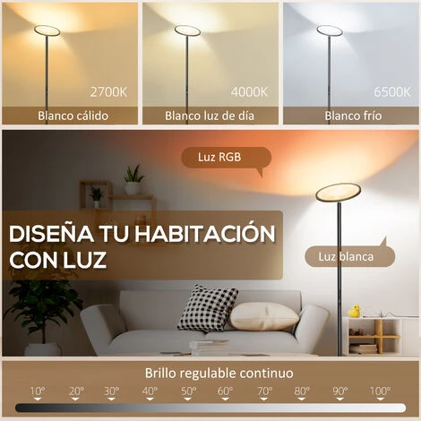 HOMCOM Lámpara De Pie Inteligente Iluminación Hacia Arriba Hacia Abajo Lámpara Moderna Con LED Regulable RGB 25W Ø25x168 Cm 6 HOMCOM Lámpara De Pie Inteligente Iluminación Hacia Arriba Hacia Abajo Lámpara Moderna Con LED Regulable RGB 25W Ø25x168 Cm - Imagen 4