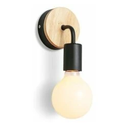 BR-Vie Juego De 2 Apliques De Pared Para Interiores Lámparas De Pared De Metal Y Madera E27 Iluminación De Pared Para Dormitorio, Baño (negro)