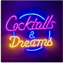 Letreros De Neón Cocktails & Dreams Decoración De Pared Luz De Noche De Neón Para Fiesta, Navidad, Cumpleaños, Luz De Neón LED Para Bar, Club, Cafetería, Comedor, Sala De Estar, 43X35CM
