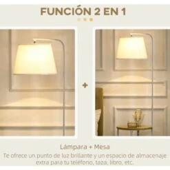 HOMCOM Lámpara De Pie Moderna Con Mesas Lámpara Con Estantes Casquillo E27 Máx. 40W Con Pantalla De Lino E Interruptor De Pie Para Salón 43x39,5x162cm -Trio Ventas 81834604 4