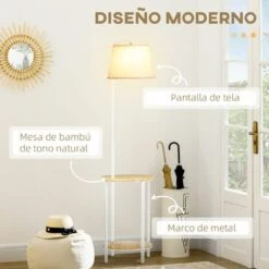 HOMCOM Lámpara De Pie Moderna Con Mesas Lámpara Con Estantes Casquillo E27 Máx. 40W Con Pantalla De Lino E Interruptor De Pie Para Salón 43x39,5x162cm -Trio Ventas 81834604 5