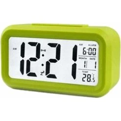 MINKUROW Reloj Despertador Digital Inteligente Con Fecha Y Temperatura Botón De Repetición Reloj De Escritorio Rectangular Alimentado Por Batería Para Dormitorio Oficina Verde
