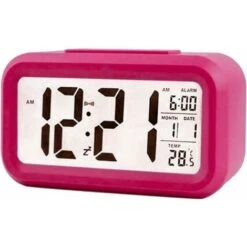 MINKUROW Reloj Despertador Digital Inteligente Con Fecha Y Temperatura Botón De Repetición Reloj De Escritorio Rectangular Con Pilas Para Dormitorio Oficina Rosa Roja