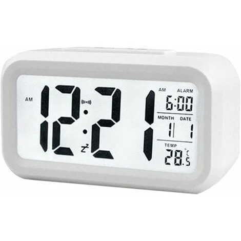 MINKUROW Reloj Despertador Digital Inteligente Con Fecha Y Temperatura Botón De Repetición Reloj De Escritorio Rectangular Alimentado Por Batería Para Dormitorio Oficina Blanco 3 MINKUROW Reloj Despertador Digital Inteligente Con Fecha Y Temperatura Botón De Repetición Reloj De Escritorio Rectangular Alimentado Por Batería Para Dormitorio Oficina Blanco