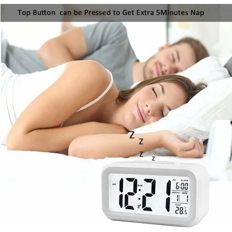 MINKUROW Reloj Despertador Digital Inteligente Con Fecha Y Temperatura Botón De Repetición Reloj De Escritorio Rectangular Alimentado Por Batería Para Dormitorio Oficina Blanco 5 MINKUROW Reloj Despertador Digital Inteligente Con Fecha Y Temperatura Botón De Repetición Reloj De Escritorio Rectangular Alimentado Por Batería Para Dormitorio Oficina Blanco - Imagen 3