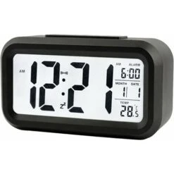 MINKUROW Reloj Despertador Digital Inteligente Con Fecha Y Temperatura Botón De Repetición Reloj De Escritorio Rectangular Alimentado Por Batería Para Dormitorio Oficina Negro