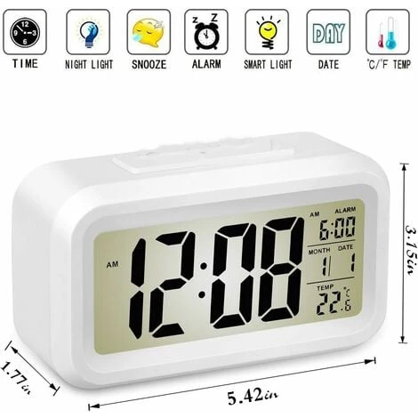 MINKUROW Reloj Despertador Digital Inteligente Con Fecha Y Temperatura Botón De Repetición Reloj De Escritorio Rectangular Alimentado Por Batería Para Dormitorio Oficina Negro 6 MINKUROW Reloj Despertador Digital Inteligente Con Fecha Y Temperatura Botón De Repetición Reloj De Escritorio Rectangular Alimentado Por Batería Para Dormitorio Oficina Negro - Imagen 4