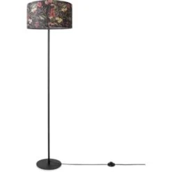 Paco Home Pie Salón Decoración Oficina Trípode Pantalla Redonda Tela Flores Jungla Diseño 5 (Ø38 Cm), Lámpara De Pie De Una Pata - Negro