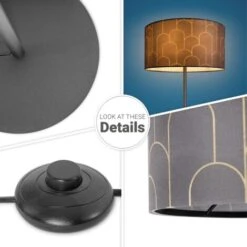 Paco Home Lámpara Pie Salón Pantalla Tela Lámpara Pie Lectura Abstracta Vintage Diseño 5 (Ø38 Cm), Lámpara De Pie De Una Pata - Negro -Trio Ventas 85739574 4