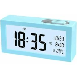 Despertador Digital, Despertador Digital Con Gran Pantalla LCD, Indicador De Fecha Y Temperatura Con Función De Repetición Y Luz Nocturna Azul