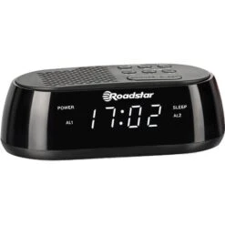 Roadstar CLR-2477 Radio Reloj Despertador PLL FM, Puerto USB Carga Rápida, 2 Alarmas, Gran Pantalla LCD, Snooze Negro
