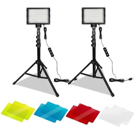 Lámparas De Oficina Lámpara De Vídeo LED Regulable, USB, 10 W, Con Trípode Ajustable, Filtro De Color Para YouTube Studio HENGMEI 3 Lámparas De Oficina Lámpara De Vídeo LED Regulable, USB, 10 W, Con Trípode Ajustable, Filtro De Color Para YouTube Studio HENGMEI