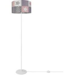 Paco Home Luminaria Pie Infantil Pantalla Tela Redonda Lámpara Pie Bebé Colorida E27 Diseño 3 (Ø38 Cm), Lámpara De Pie De Una Pata - Blanco