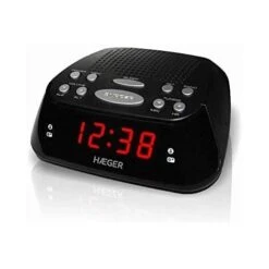 HAEGER Snooze - Radio Despertador Digital - Función Snoozer/Sleep, Alarma Despertador Doble, 20 Memorias De Emisoras (10 FM / 10 Am), Pantalla LED Rojo Para Una Fácil Visualización.