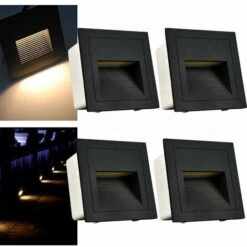 3W LED Empotrable De Pared Luz De Escalera Luz De Paso (blanco Cálido) Lámpara De Noche Iluminación De Aluminio Y Luces Decorativas IP65 A Prueba De Agua / Juego De 4 [Clase De Eficiencia Energética