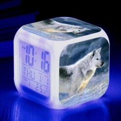 ZOLGINAH Lobo LED Despertador, Despertador De Noche Para Niños, Cuadrado, Pantalla LCD Iluminada, Diseño De Lobo (17)