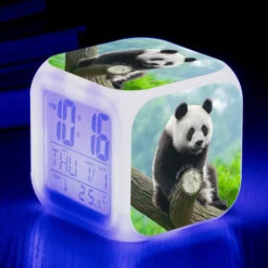 ZOLGINAH Panda LED Despertador, Despertador De Noche Para Niños, Cuadrado, Pantalla LCD Iluminada, Diseño De Panda (12)