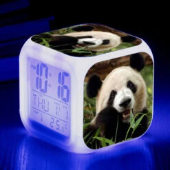 ZOLGINAH Panda LED Despertador, Despertador De Noche Para Niños, Cuadrado, Pantalla LCD Iluminada, Diseño De Panda (15)