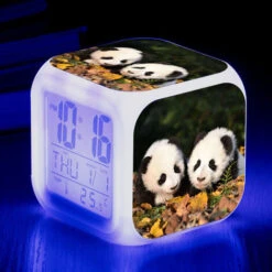 ZOLGINAH Panda LED Despertador, Despertador De Noche Para Niños, Cuadrado, Pantalla LCD Iluminada, Diseño De Panda (2)