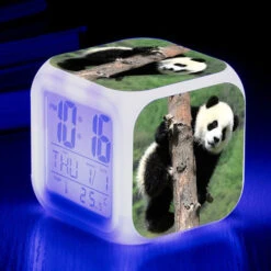 ZOLGINAH Panda LED Despertador, Despertador De Noche Para Niños, Cuadrado, Pantalla LCD Iluminada, Diseño De Panda (17)