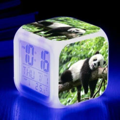 ZOLGINAH Panda LED Despertador, Despertador De Noche Para Niños, Cuadrado, Pantalla LCD Iluminada, Diseño De Panda (20)
